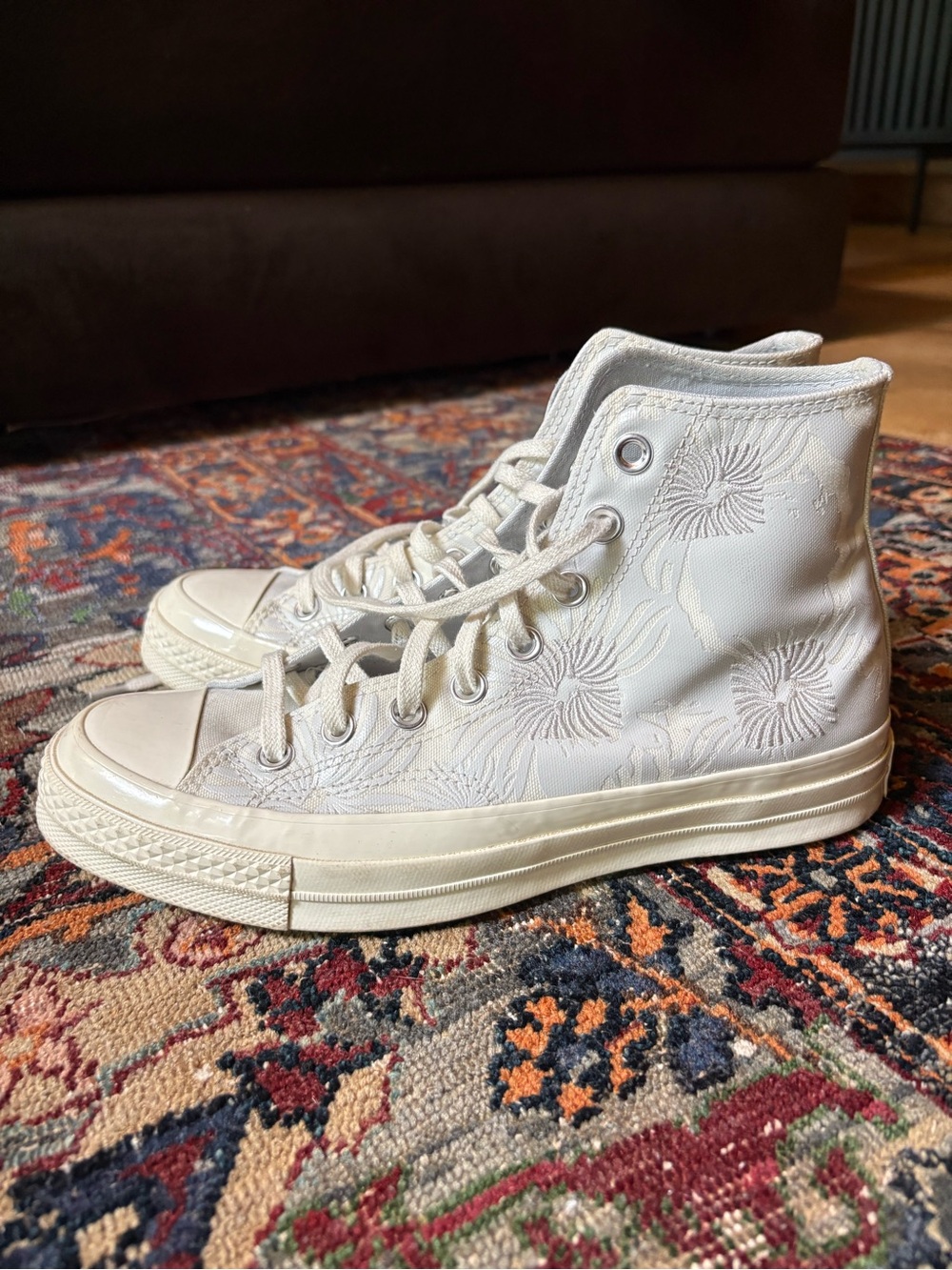 Converse Women's High-Top Sneakers in Ivory with Floral Embossing